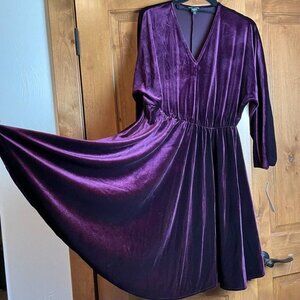 Maggy London Velvet V-Neck Dress Purple Size Large